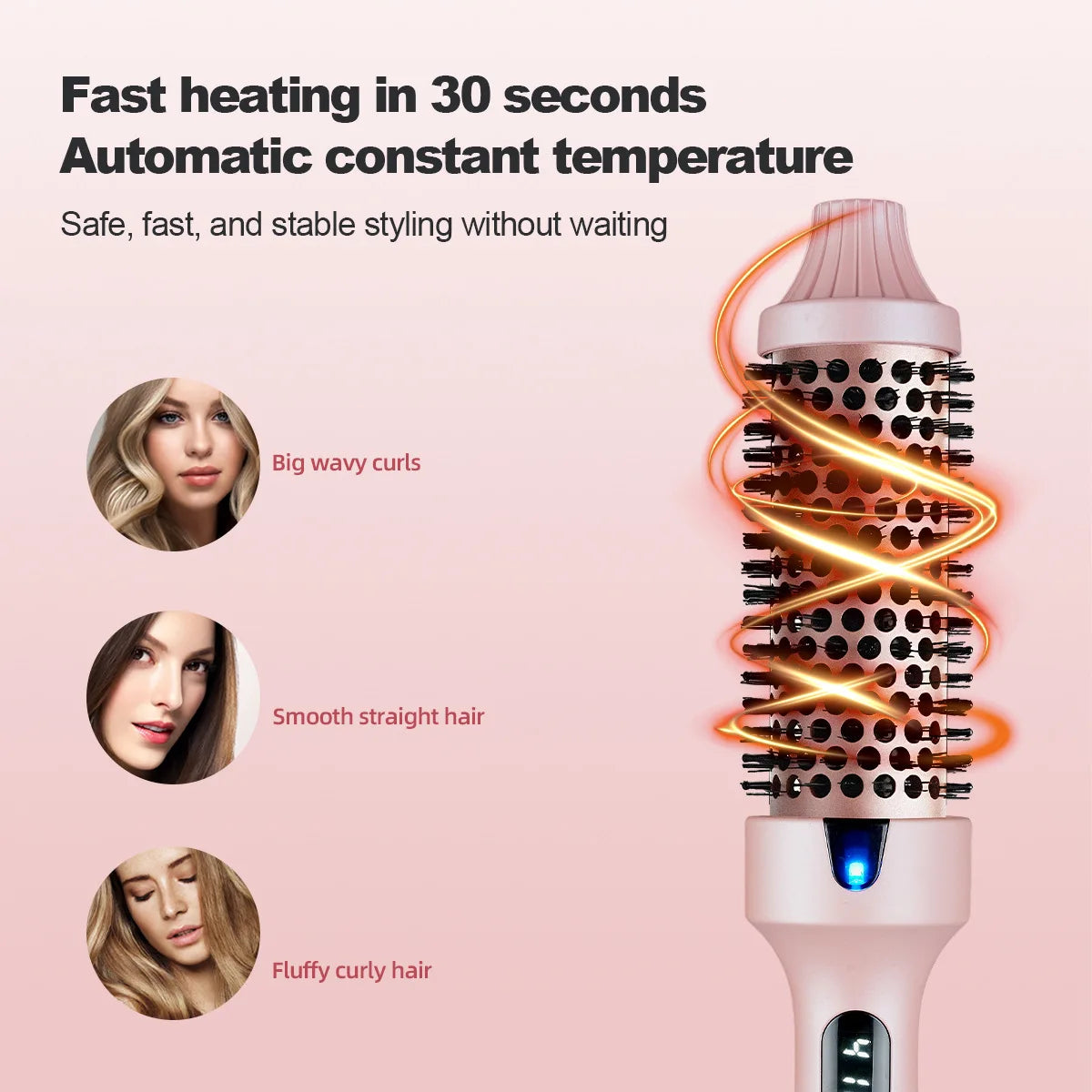 3-in-1 Heated Hair Brush,Curl,Straighten & Volumize with Ease