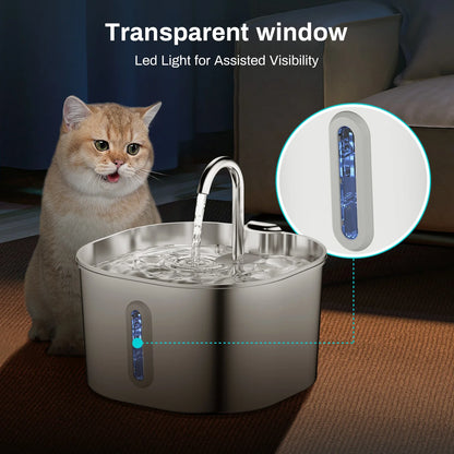 Automatic Pet Water Fountain – 2.2L Stainless Steel
