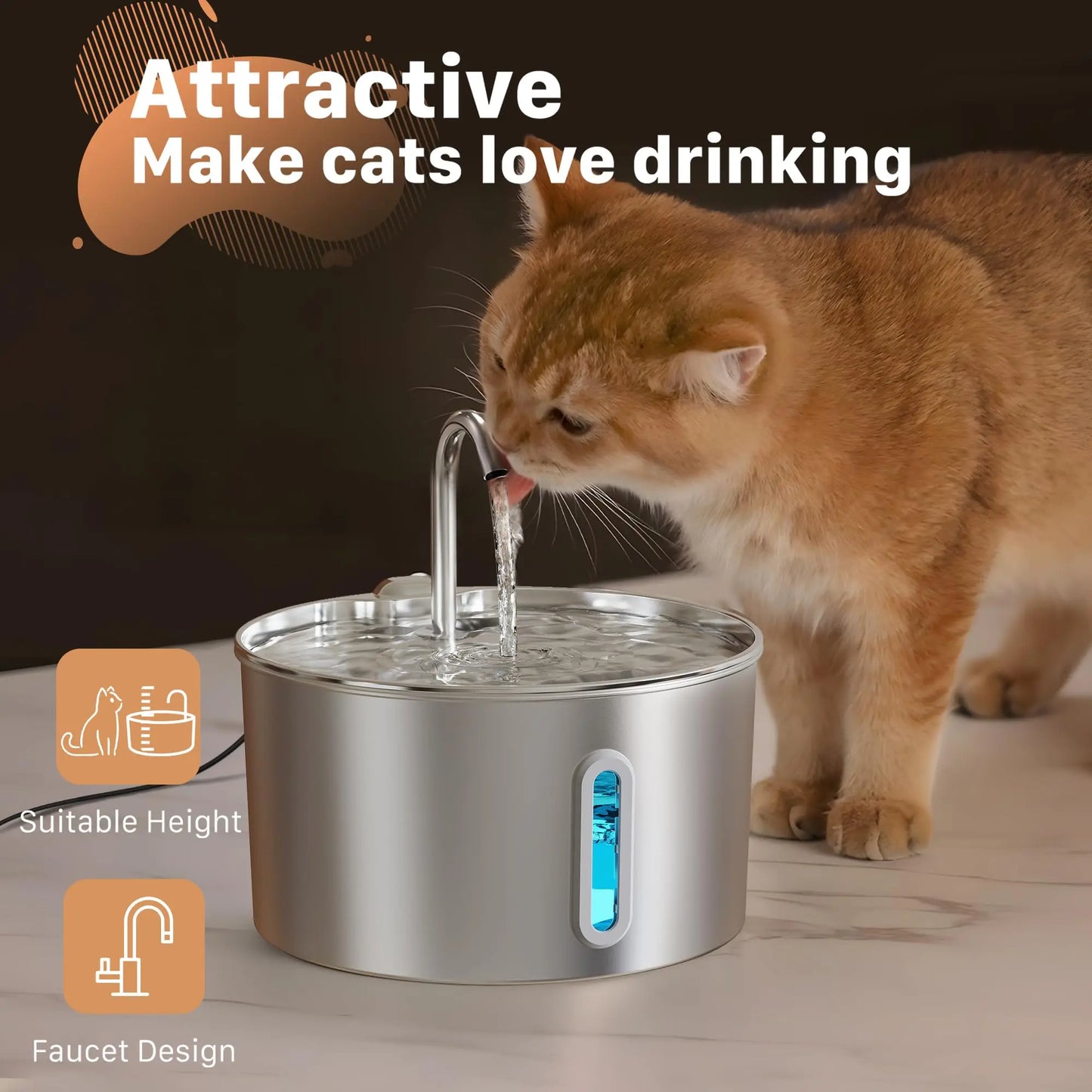 Automatic Pet Water Fountain – 2.2L Stainless Steel