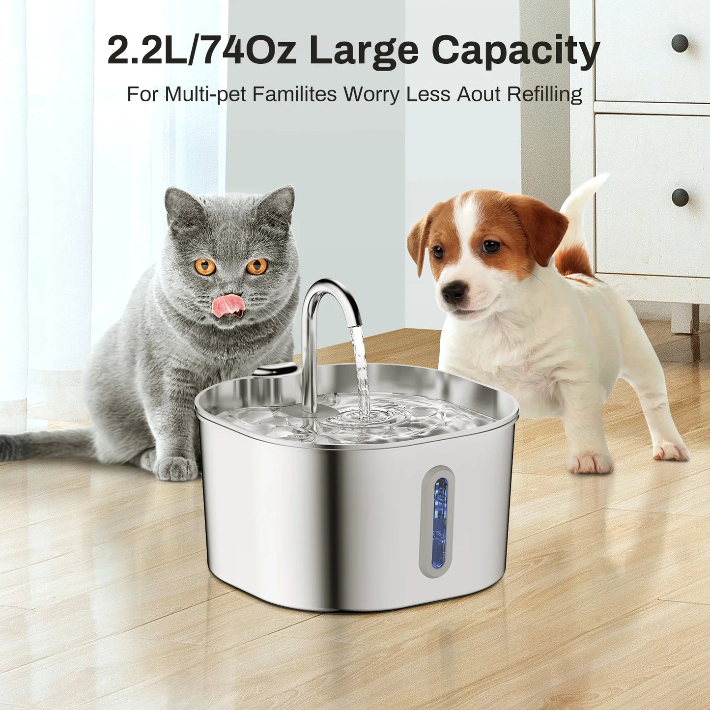 Automatic Pet Water Fountain – 2.2L Stainless Steel
