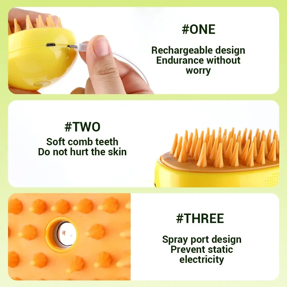 3-in-1 Pet Steam Brush – Groom, Massage & Detangle