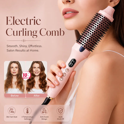 3-in-1 Heated Hair Brush,Curl,Straighten & Volumize with Ease